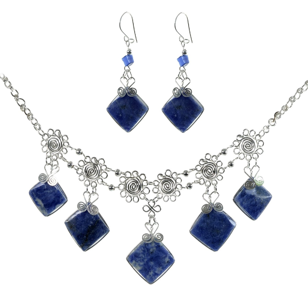 Semi-Precious 5-Stone Pendant Necklace Set with Matching Earrings